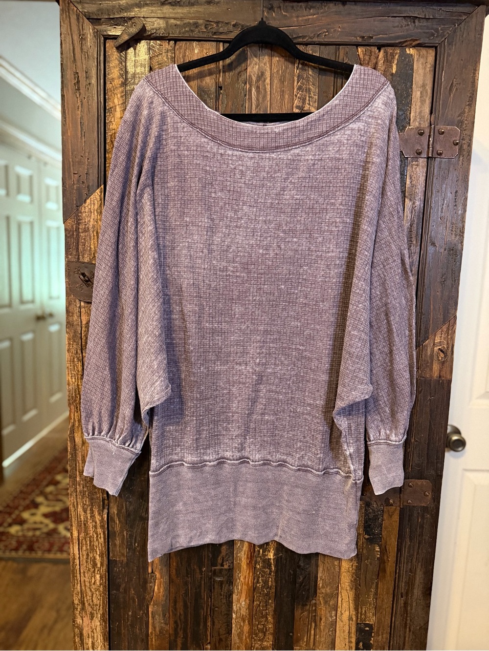 Free People We The Free Purple Thermal Tunic Top L Oversized Dolman Batwing Boho